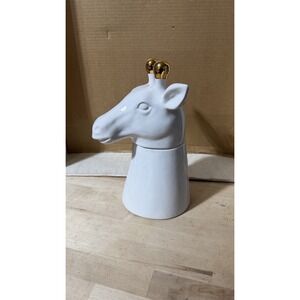 White‎ Ceramic Giraffe Jar with Gold Horns – Decorative Storage Container